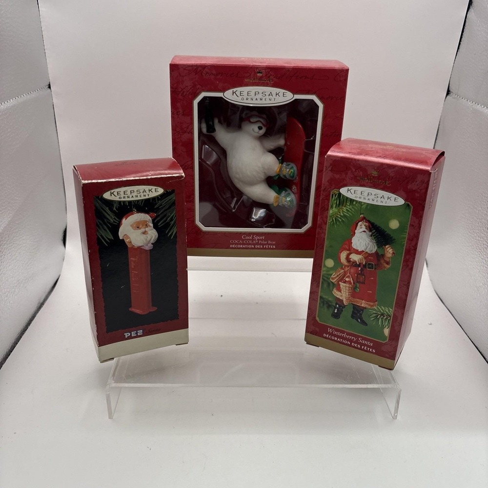 Hallmark Keepsake Ornaments~Lot of 3~Coca Cola Polar Bear/Winterberry Santa/Pez